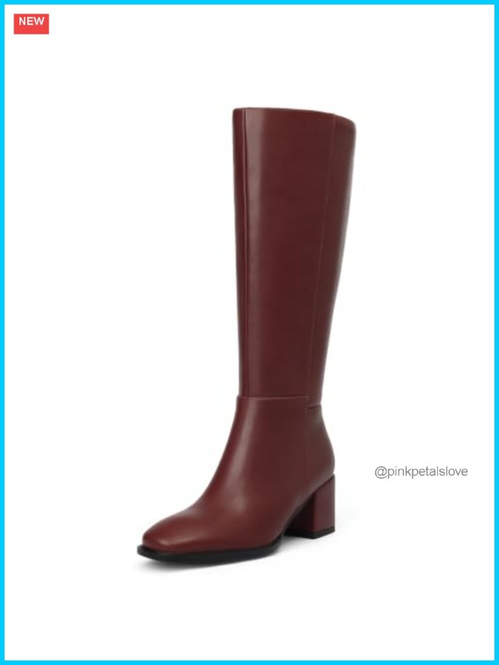 Knee High Boots Women Faux Leather Low Block Heel Round Toe Side Zipper Tall